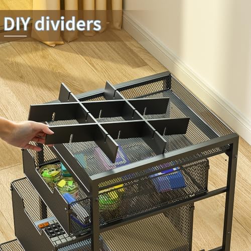 Rolling Utility Cart with 3 Drawers, Craft Organizer and Storage with DIY Divider, Lockable Wheels, Multi-Functional Storage for Art Supplies, Store for Brushes & Paints & Small Parts(Patent Pending)