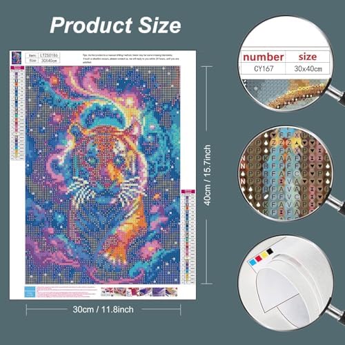 Lophomie Diamond Art Kits for Adults Tiger Diamond Painting Kits 12x16 in
