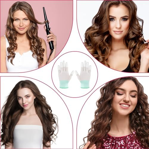 Tucnoeu 4 Pairs Heat Gloves for Hair Styling - Heat Resistant Gloves for Curling Iron & Wand, Nylon + PU, Green & Pink
