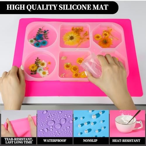 LEOBRO Silicone Mat for Resin Molds, 3 PCS Silicone Mats for Epoxy Resin, UV Resin, Play Dough Mat, Clay Mat, Nonstick Silicone Sheets Pads for DIY Arts and Crafts, Pink & Purple & Blue, 15.7”x 11.7”
