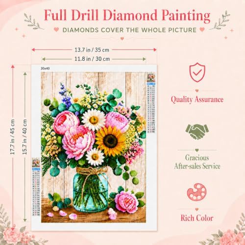 DPDP Diamond Art Kits for Adults - 5D Full Round Drill Flower Bouquet Craft with Tools, DIY Gem Artwork for Beginners, Home Wall Decor, 11.8 x 15.7 inch