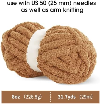 MABOZOO Assorted Chunky Yarn for Hand Knitting 8 Pack, Fluffy Jumbo Chenille Yarn, Soft Plush Yarn Bulky, Giant Thick Fuzzy Yarn for Arm Knitting,Khaki & Coffee(31.7 yds,8 oz Each Skein)