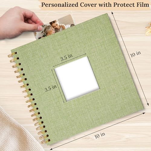 10"x10" Scrapbook Photo Album Linen Cover 40 Sheets 80 Pages White Paper | Grass Green Hardcover Kraft White Pages Memory Book, for Travel Wedding Guest Book Christmas Baby Fits 4x6 & Instant Photos