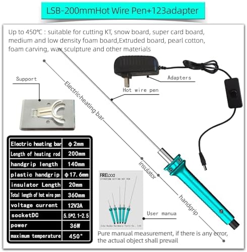 FIRElood Hot Wire Pen, Electric Hot Wire Cutter Pen 20cm, Styrofoam Cutting Hot Pen Hot Wire Cutting Pen for Amateur DIY Heat Cutting Engraving Pen, Art Making, Foam Carving (blue, 200mm)