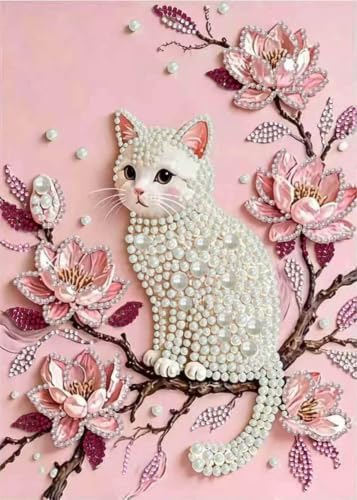 White Cat Diamond Pearl Painting Kits for Adults, Diamond Art kits 12x16In