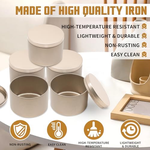 24-Pack 8oz Candle Tins with Lids, Metal Candle Jars for Candle Making, Empty Containers Vessels Bulk for Small Business & Beginners DIY Storage -Champagne Gold