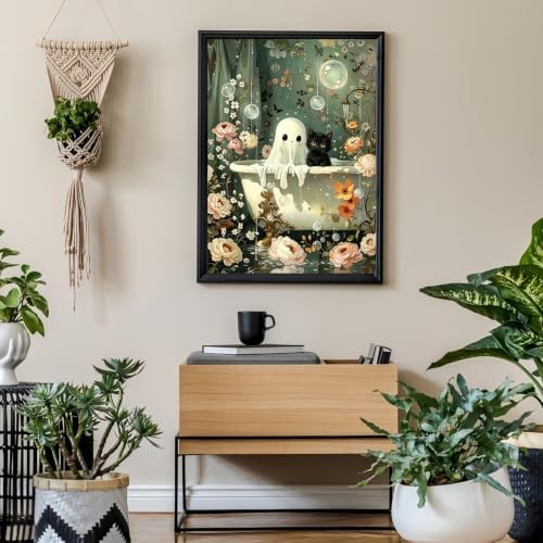 Cute Bathing Ghost and Cat Paint by Numbers Kit for Adults 16 X 20 Inch
