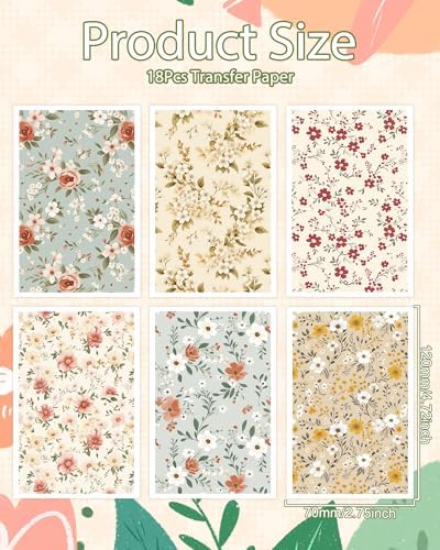 Puocaon Vintage Flower Clay Transfer Paper - 18 Pcs Flower Art Design Transfer Sheets for Polymer Clay Colorful Floral Earrings Design Jewelry Making