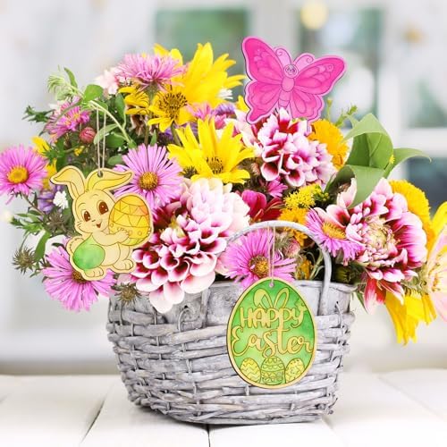 80PCS Wooden Easter Ornaments to Paint, 10 Styles DIY Blank Unfinished Wood Egg Cutouts Ornament for Crafts Hanging Decorations Happy Easter Hallow Egg Rabbit Bunny Butterfly Flower Hen