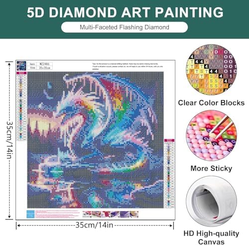 mrpwnle Diamond Art Kits for Adults Dragon Diamond Painting Kits 14X14 Inch