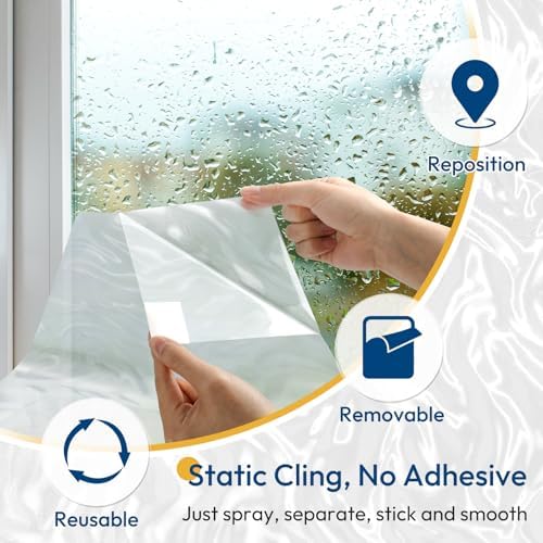 rabbitgoo Frosted Glass Window Privacy Film, Wave Pattern, 35.4" x 78.7"