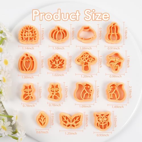 Puocaon Fall Polymer Clay Cutters - 15 Pcs Fall Themed Pumpkin Maple Leaf Mushroom Owl Fox for Earrings Jewelry Making Autumn Clay Earrings Cutters