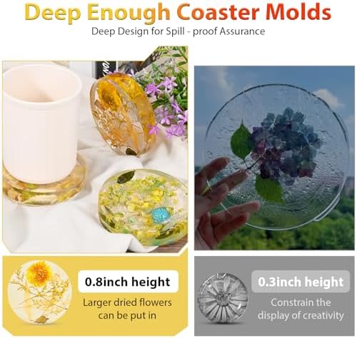 6 Cavity Deep Coaster Mold for Epoxy Resin, Flower Preserve | Thickened 0.78" Deep, Smooth Non-Stick Interior, for Dried Flowers & DIY Crafts, for UV Resin