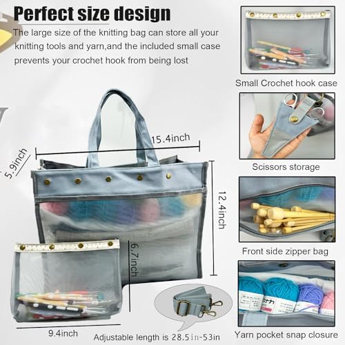 Knitting Bag Large Yarn Storage Organizer,Yarn Bags for Crocheting,Crochet Storage Bags for Crochet Hooks,Knitting Needles,Knit Bags Ideal Knitting & Crochet Gift(Grey)