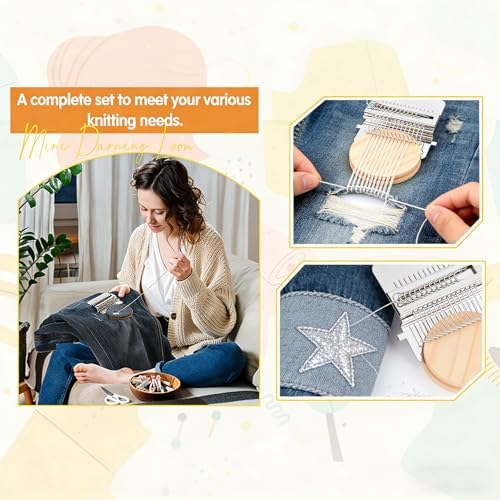 Knit Patch Kit,Patchmaker 2.0 Kit,Darning Loom,Mini Portable Patch Knitpatch, Patchwork Weaving Tool Set for Quickly Sewing Repair, Sewing,Knitting Kits for Beginners Repair Jeans, Socks(28Hooks)