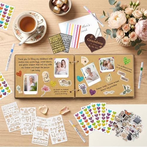 CY2SIDE Grandma Memorial Gifts Photo Album – 110PCS In Loving Memory of Grandma Wooden Scrapbook Kit Sympathy Gift for Loss of Grandmother, Bereavement Grief Album for Mother’s Day & Grieving Family