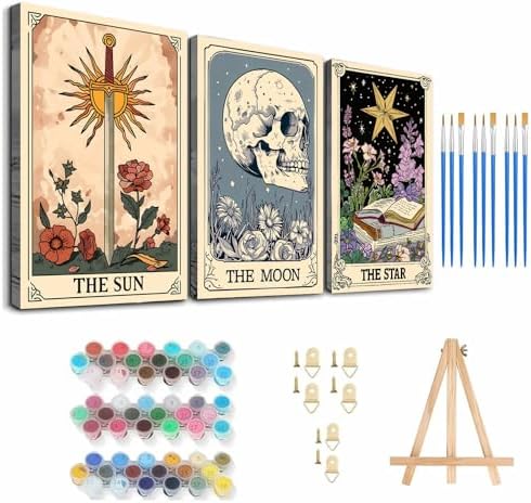 Axquilon 3 Packs Tarot Framed Paint by Numbers Kit for Adults 8x10in