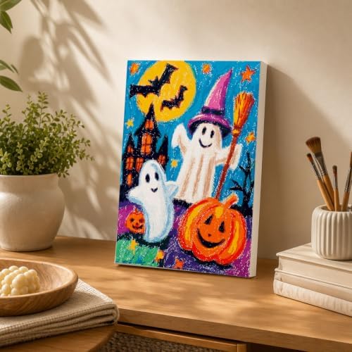 Spandrel Cute Halloween Ghost Paint by Number Kits for Kids & Adults, Pumpkin Paint by Number Kits on Canvas, DIY Acrylic Oil Halloween Painting by Numbers Gitfs for Home Wall Decor, 8x12in