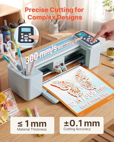 VEVOR Vinyl Cutting Machine, 12 in, Button-Controlled Vinyl Cutter, 20000+ Built-in Design Resources, Compatible with Mac, Windows, Android and iOS, for Creating Customized Crafts Cards, Home Decor