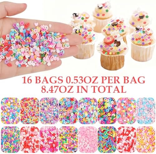 FOIMAS Fake Sprinkles for Crafts, 8.47oz Fake Sprinkles Mini Polymer Clay Slices for Crafts Slime Art Nail DIY Cake Decoration Card Filler Supply