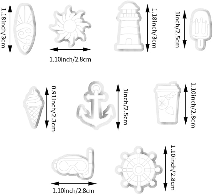 Nautical & Summer Fun Polymer Clay Cutters Set - 9pcs Coastal Shapes Including Lighthouse, Anchor, Ship Wheel, Ice Cream & Sunglasses for DIY Earring Jewelry, Soft Clay Crafts & Scrapbooking