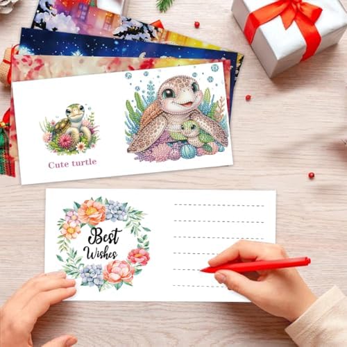 LSQFS 6Pcs Sea Turtle Diamond Art Cards with Envelopes,5.9x5.9in