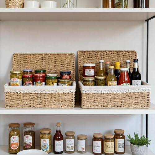 Nonam Rattan Divided Storage Basket with Lid, Set of 3, Natural