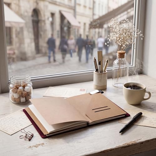 Thenshop Leather Travel Notebook 3 Inserts,Purple,A5 Size