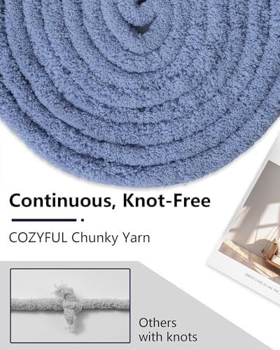 Cozyful Chunky Yarn for Hand Knitting, #9 Thick Jumbo Big Chunky Yarn for Crocheting, Super Chunky Knit Blanket Yarns, Large Chunky Chenille Yarns, 8 Pack (30 yds 8 oz Each Skein), Blue Gray
