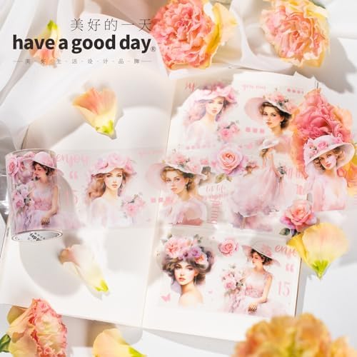 Alideco 6pcs Decorative Adhesive Tapes European Floral Maiden PET Tape Great for Bullet Journal Supplies, Arts, Scrapbook, DIY Crafts, Planners (chunrishaonv)