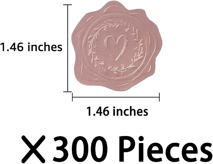 300 Pieces Embossed Gold Foil Stickers, Rose Gold Heart-Love