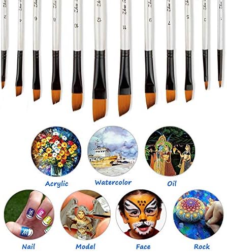 Artist Paint Brushes Set, 12pcs Professional Angular Paintbrushes for Acrylic Watercolor Oil Painting, Face Body Nail Art, Crafts, Canvas, Rock, Shoes, Paint by Number, Miniature Model & Fine Detail