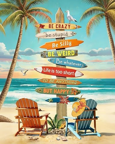 Paint by Numbers Kit for Adults, Beach Sign Number Painting, 16 x 20 Inch | DIY Adult Paint by Number Kit on Canvas for Beginners, without Frame, Coastal Wall Decor, Stress Relief Craft Gift