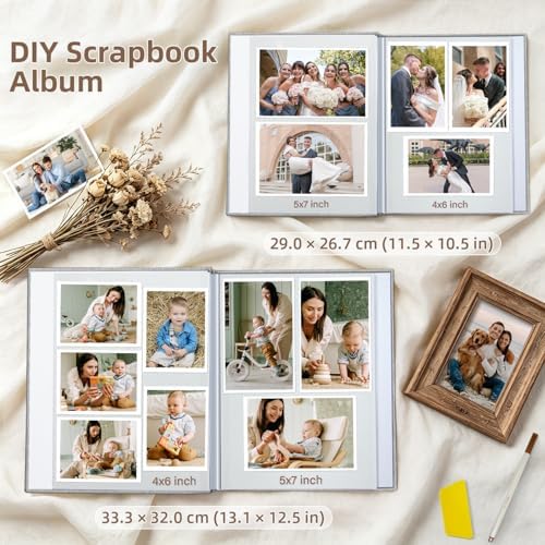 Popotop Photo Album Self Adhesive Scrapbook Album for 4x6 5x7 8x10 Pictures DIY Photo Book as Scrapbooking Supplies Kits, Birthday Gifts for Women Mom Wedding Baby Family Travel (Pack of 3)