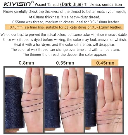 Thin Round Waxed Thread 0.45mm, 600 Yards, Dark Blue, Light Duty Polyester Wax Coated String for Leather Sewing, Upholstery, Beading, Micro Knotting, Bracelets and Macrame Jewelry Making