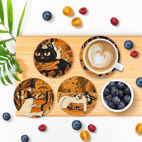 DOTSOPS 8 PCS Halloween Diamond Art Kits for Adults Diamond Art Coasters
