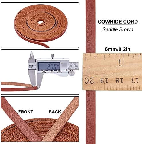 GORGECRAFT 197 Inch 6mm Brown Flat Genuine Leather Cord Leather String Full Grain Cord Lace Cowhide Leather Strips for Jewelry Making DIY Craft Projects Belts Keychains