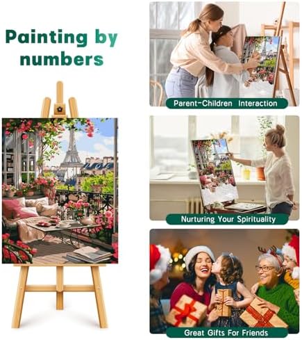 Possoco Paint by Numbers Kit for Adults Beginner, Eiffel Tower Landscape Adult Paint by Number Kits on Canvas, DIY Acrylic Watercolor Oil Paint by Number for Adults for Home Decor Gift 16x20 Inch