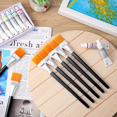Crtiin 60 Bulk 1 Inch Flat Paint Brushes for Acrylic Painting Large(Black)