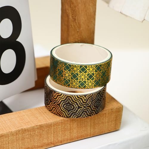 12 Rolls Charming Washi Tape Set Gold Silver Foil Detailing Arts Adhesive Tapes Basic Patterns Decorative Masking Tape Sets for Craft, Kids, Scrapbook, DIY, Gift Wrapping (Golden Galaxy)