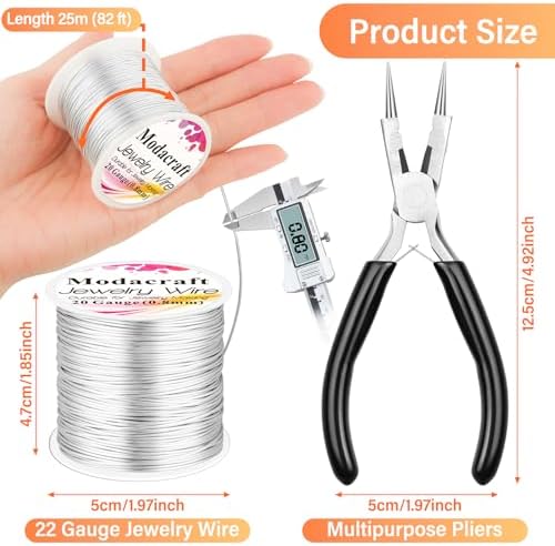 20 Gauge Silver Jewelry Making Wire with 4 in 1 Plier modacraft 82FT Craft Wire 0.8mm Tarnish Resistant Copper Wire Beading Wire for Jewelry Making Supplies and Crafting