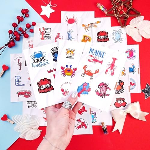 Crab & Lobster Stickers for Water Bottle and Laptop - Marine Life Party Supplies & Decorations, Waterproof Vinyl Sea Creature Decals, Lobster Stickers Laptop Decals, Gifts for Women & Men