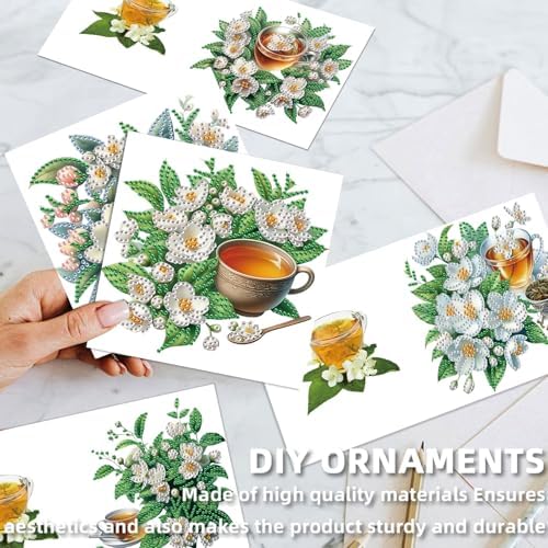 C'eitura 12Pcs Floral Drink Diamond Art Painting Greeting Card Kit with Envelopes, DIY Flower-Themed Beverage Card Making Set for Christmas Birthday Thanksgiving, Creative Handmade Card Craft