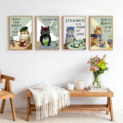 4 Pack Framed Paint by Numbers Kit for Adults Beginner with Wooden Easel, Funny Cat Easy Paint by Numbers with Frame, DIY Cute Animal Number Painting for Adults Canvas for Home Decor Gift 8x12 Inch