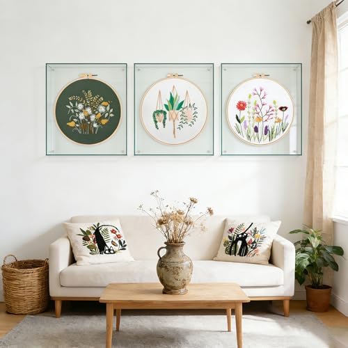 Offizon 3 Sets Embroidery Kit for Beginners Adult DIY Cross Stitches