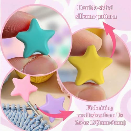 ZZXLLRO Star Knitting Needle Stoppers Silicone Point Protectors Accessories-1.38 Inch Diameter Fit Size 2.5-13 (3mm-9mm) for All Different Needle Materials