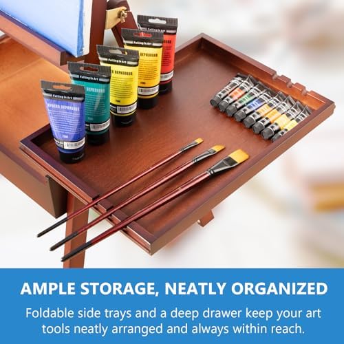 Falling in Art Large Wooden Painting Easel with Storage Drawer and Palettes