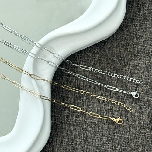 Exway 10 Pcs Paperclip Charm Bracelets Chain 8.0 Inch Stainless Steel Sliver Chain Bracelets Kit with Lobster Clasps for Crafts DIY Women Jewelry Making