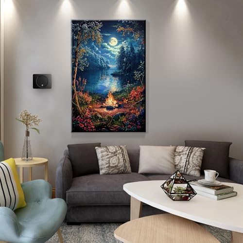 JOOZ Landscape Paint by Numbers Kit for Adults Beginner with Easel Moon Paint by Number on Canvas with Frame DIY Acrylic Painting for Ideal Gift Home Wall Decor 7.87x11.81 Inch