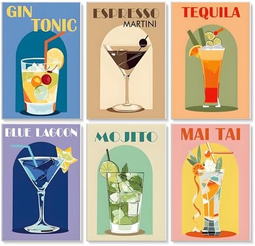 Yezavesu 6 Pack Paint by Numbers Kit for Adults Beginner 8x12 Inch, Cocktail Adult Paint by Number Kits on Canvas Without Frame, DIY Acrylic Cocktail Painting by Numbers for Home Wall Decor Gift